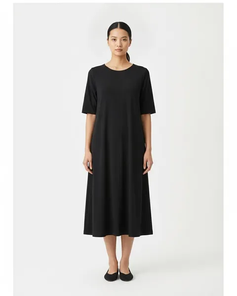 Tarn Midi Dress in Black, model shot on white