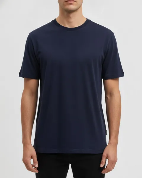 Kendall Crew Neck Tee in Navy, model shot on white
