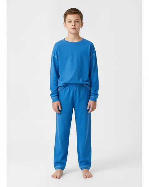 Aster Kids Pyjama Set in Blue, model shot on white