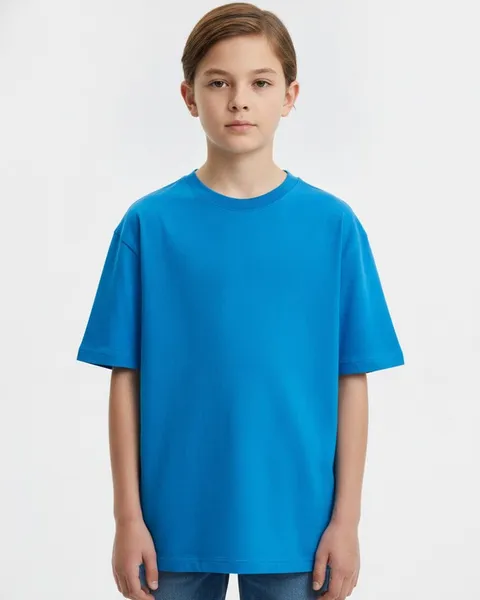 Quarry Kids Graphic Tee in Blue, model shot on white