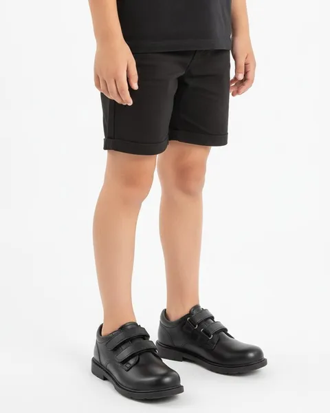 Norwood Kids School Shoe in Black, model shot on white