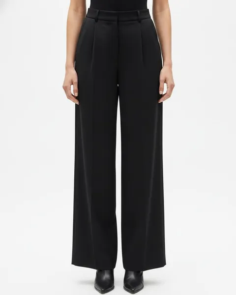 Langford Wide Leg Trouser in Black, model shot on white